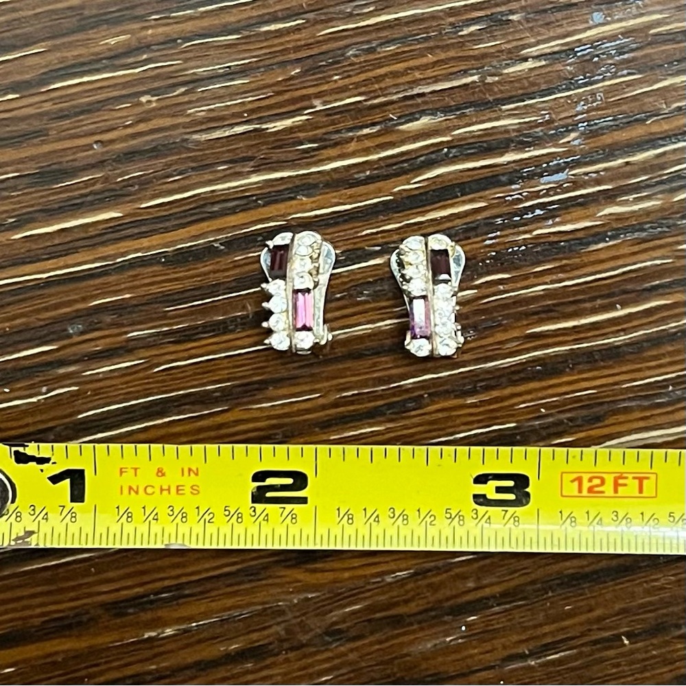 Small, sparkly purple and diamond style silver CLIP earrings